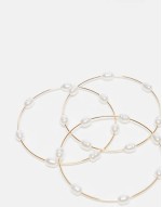 Curve pack of 3 bangles with faux pearl detail in gold tone