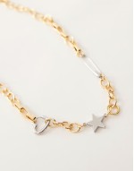 star and heart chain necklace with pin detail in 18k gold plated