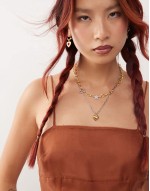 star and heart chain necklace with pin detail in 18k gold plated