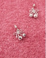 cherry ribbon earrings in palladium plated