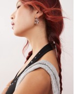 cherry ribbon earrings in palladium plated