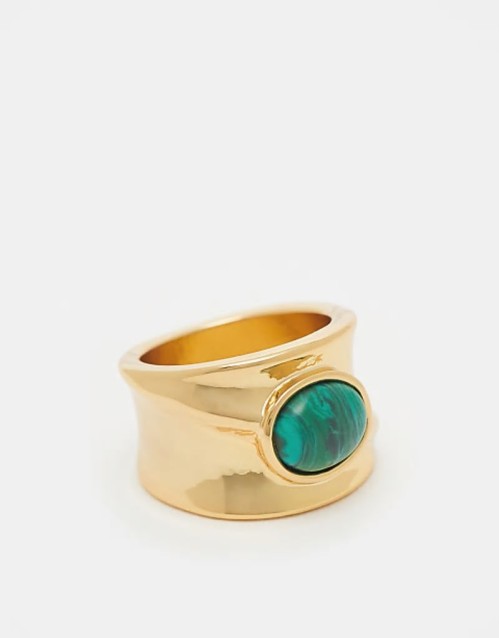 Curve 14k gold plated ring with malachite detail