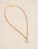 waterproof stainless steel necklace with faux pearl pendant and rope chain in gold tone