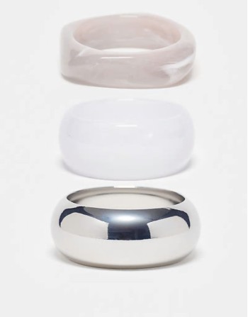 pack of 3 bangle bracelets in resin and metal in silver tone