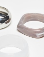 pack of 3 bangle bracelets in resin and metal in silver tone