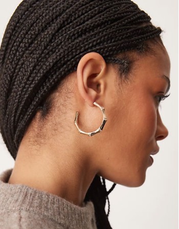 41mm hoop earrings with bamboo detail in gold tone