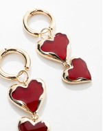 drop earrings with red heart detail in gold tone