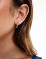 hoop earrings with bright blue crystal charm in sterling silver