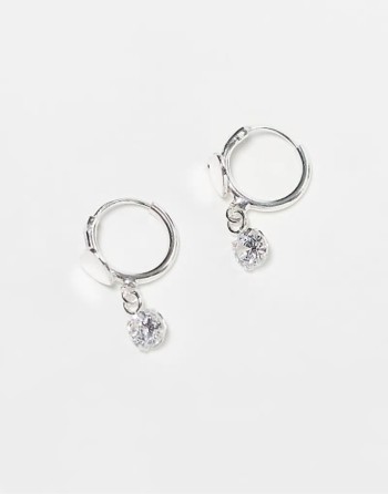 heart huggie earrings with cubic zirconia in sterling silver