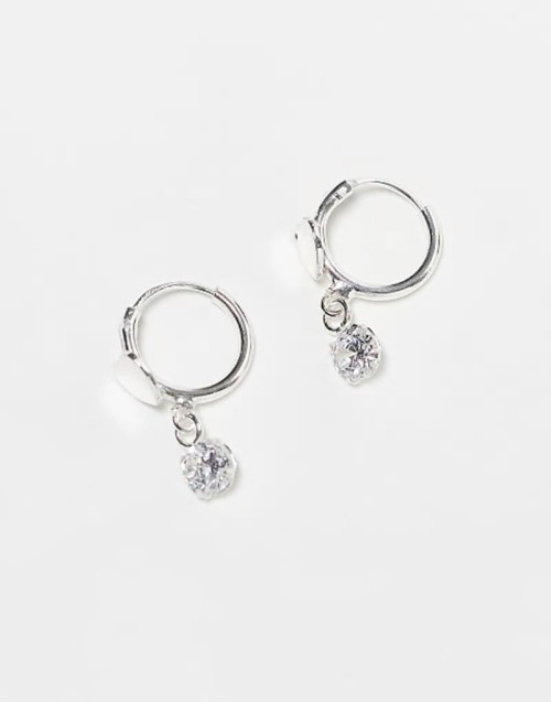 heart huggie earrings with cubic zirconia in sterling silver