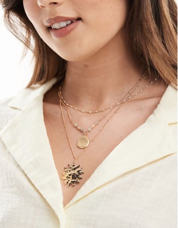 layered sun necklace in gold