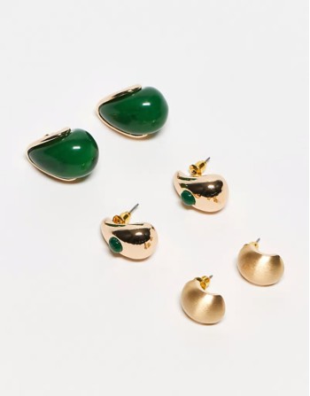 3 pack curve resin earrings in gold