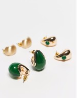 3 pack curve resin earrings in gold