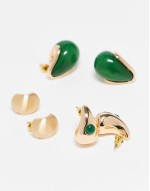 3 pack curve resin earrings in gold