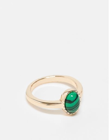 ring with faux malachite stone in gold tone