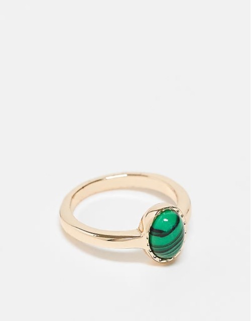 ring with faux malachite stone in gold tone