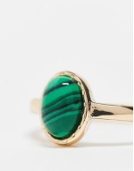 ring with faux malachite stone in gold tone