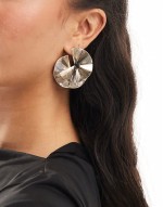 statement round pleated stud earrings in gold