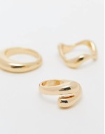 pack of 3 rings with mixed minimal designs in gold tone