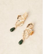 drop earrings in petal design with bead in gold tone