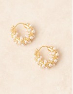 pearl & crystal embellished hoop earrings in 18k gold plated