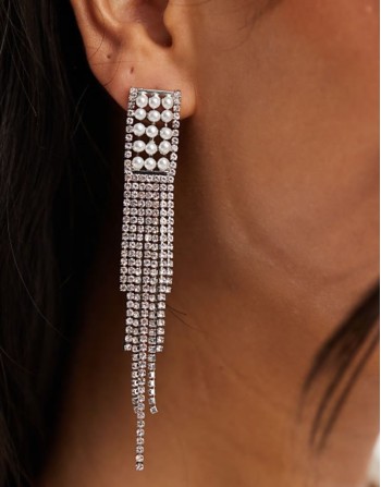 pearl embellished drop earrings in silver