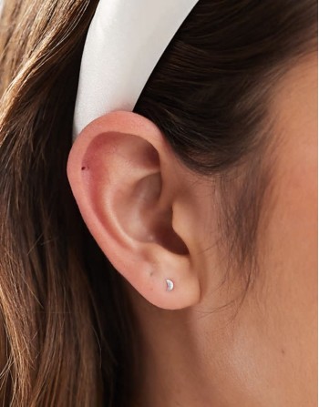 tiny crescent stud earrings in sterling silver