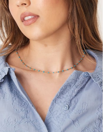 Lost Souls stainless steel 18ct gold plated enamel turquoise beaded choker necklace