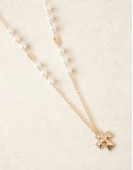 pearl beaded chain necklace with cross pendant