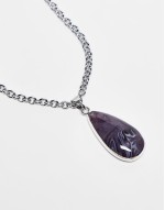 unisex necklace with faux purple pendant in silver