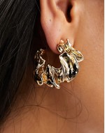hoop earrings with textured gold tone