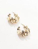 hoop earrings with textured gold tone