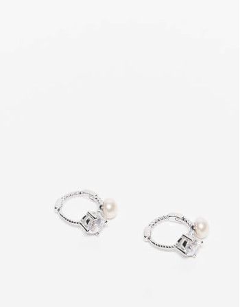 10mm pearl and  gemset huggie hoop earrings  in sterling silver