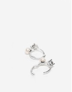 10mm pearl and  gemset huggie hoop earrings  in sterling silver