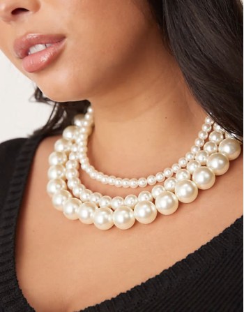 Curve short necklaces with multirow faux pearl detail
